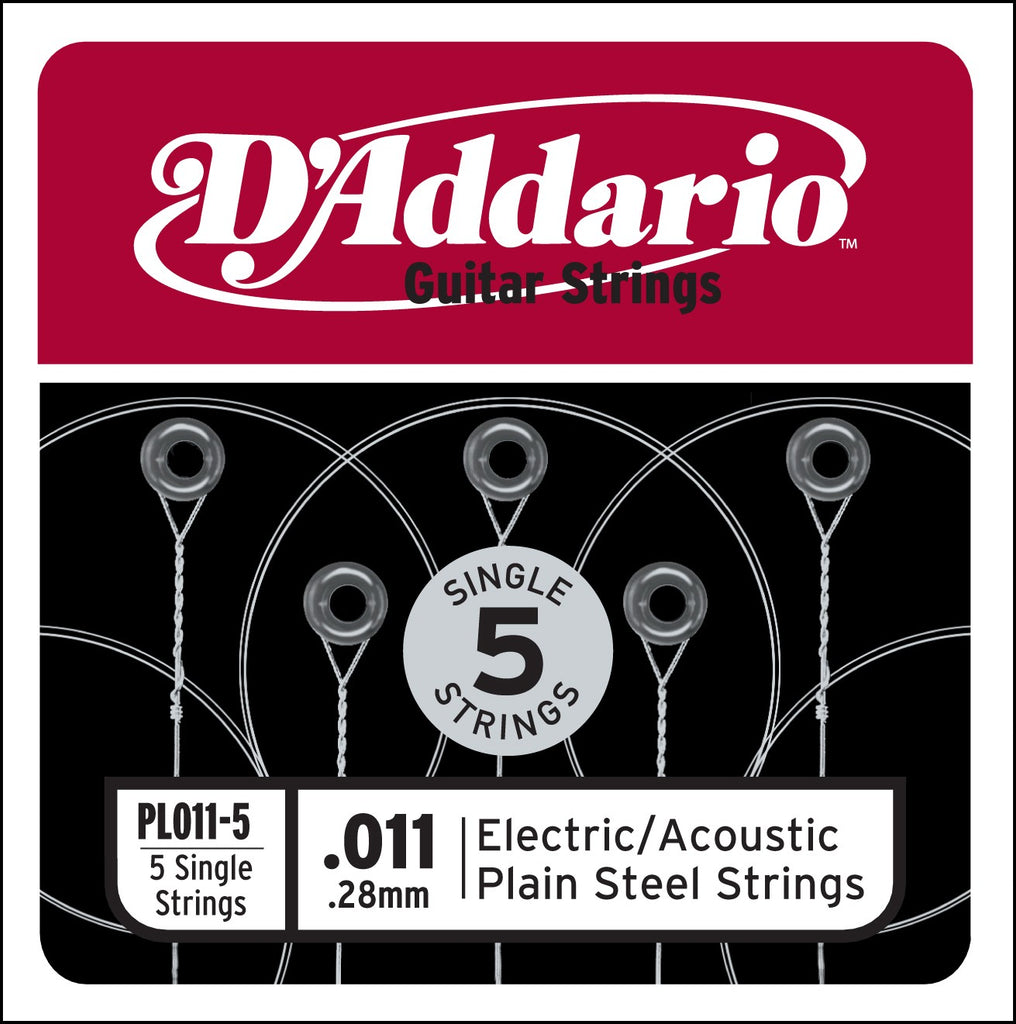 D Addario PL011 5 Plain Steel Guitar Single String .011 5 pack