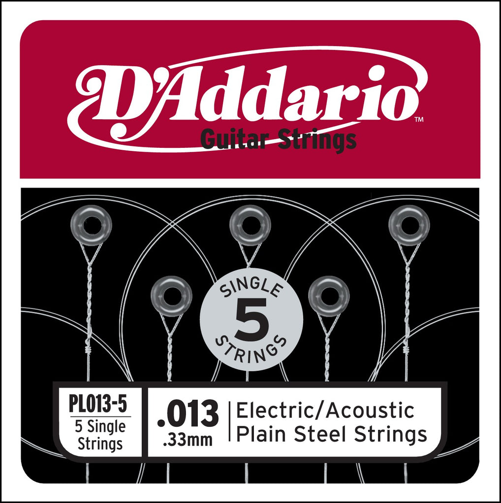 D Addario PL013 5 Plain Steel Guitar Single String .013 5 pack