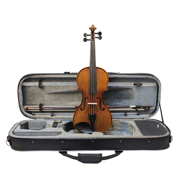 Stentor Graduate Violin Outfit  4/4 Solid Toneowoods,  Carved Spruce front, Carved Maple back,ribs and neck.Ebony fingerboard and pegs. Synthetic Gut strings.