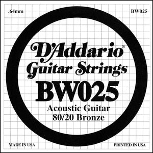 D'Addario BW025 Bronze Wound Acoustic Guitar Single String, .025