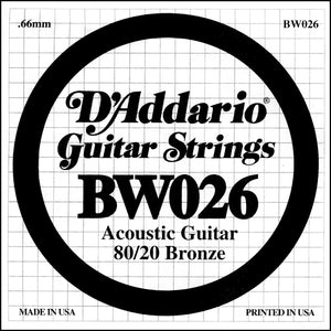 D'Addario BW026 Bronze Wound Acoustic Guitar Single String, .026