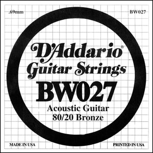 D'Addario BW027 Bronze Wound Acoustic Guitar Single String, .027