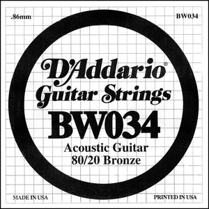 D'Addario BW034 Bronze Wound Acoustic Guitar Single String, .034