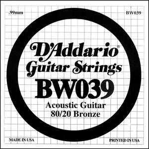 D'Addario BW039 Bronze Wound Acoustic Guitar Single String, .039