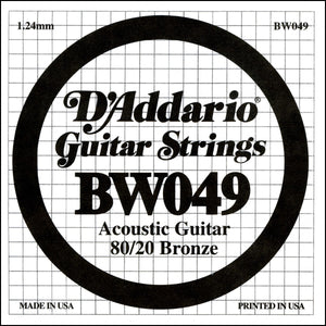 D'Addario BW049 Bronze Wound Acoustic Guitar Single String, .049