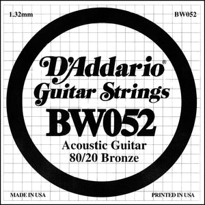 D'Addario BW052 Bronze Wound Acoustic Guitar Single String, .052