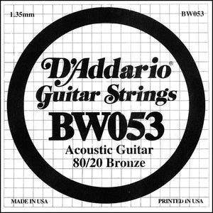 D'Addario BW053 Bronze Wound Acoustic Guitar Single String, .053