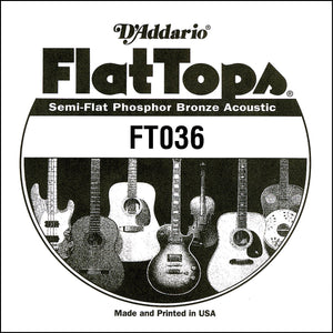 D'Addario FT036 Semi-Flat Phosphor Bronze Acoustic Guitar Single String, .036