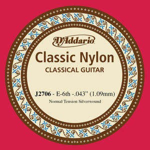 D'Addario J2706  Student Nylon Classical Guitar Single String, Normal Tension, Sixth String