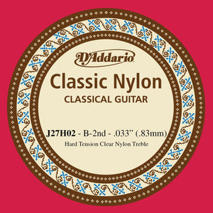 D'Addario J27H02  Student Nylon Classical Guitar Single String, Hard Tension, Second String