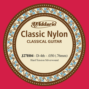 D'Addario J27H04  Student Nylon Classical Guitar Single String, Hard Tension, Fourth String