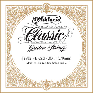 D'Addario J2902 Classics Rectified Classical Guitar Single String, Moderate Tension, Second String