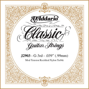 D'Addario J2903 Classics Rectified Classical Guitar Single String, Moderate Tension, Third String