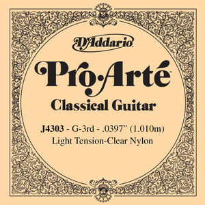 D'Addario J4303 Pro-Arte Nylon Classical Guitar Single String, Light Tension, Third String