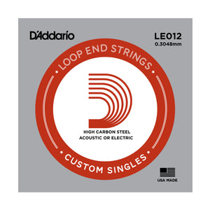 D'Addario LE012 Plain Steel Loop End Single String, .012