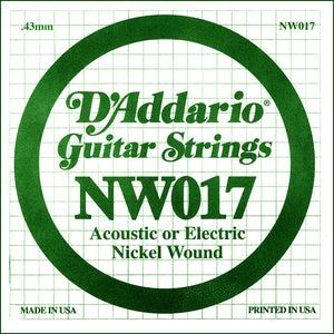 D'Addario NW017 Nickel Wound Electric Guitar Single String, .017