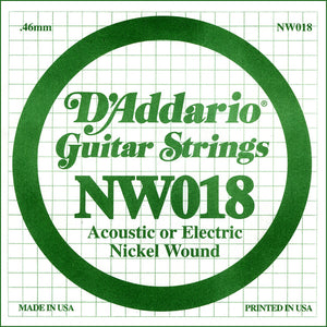 D'Addario NW018 Nickel Wound Electric Guitar Single String, .018