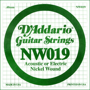 D'Addario NW019 Nickel Wound Electric Guitar Single String, .019