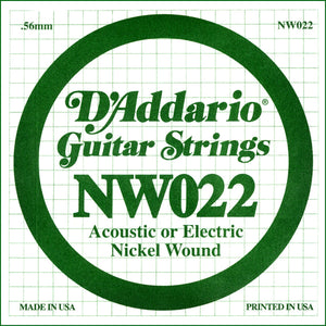 D'Addario NW022 Nickel Wound Electric Guitar Single String, .022