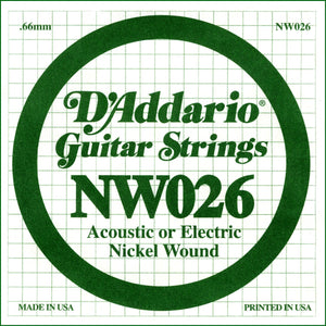 D'Addario NW026 Nickel Wound Electric Guitar Single String, .026