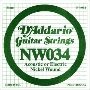 D'Addario NW034 Nickel Wound Electric Guitar Single String, .034