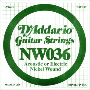 D'Addario NW036 Nickel Wound Electric Guitar Single String, .036