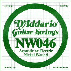 D'Addario NW046 Nickel Wound Electric Guitar Single String, .046