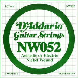 D'Addario NW052 Nickel Wound Electric Guitar Single String, .052