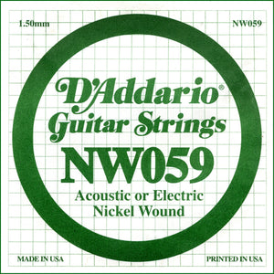 D'Addario NW059 Nickel Wound Electric Guitar Single String, .059