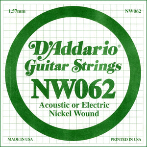 D'Addario NW062 Nickel Wound Electric Guitar Single String, .062