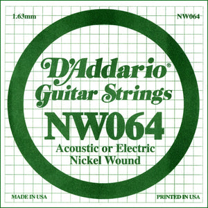 D'Addario NW064 Nickel Wound Electric Guitar Single String, .064