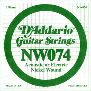 D'Addario NW074 Nickel Wound Electric Guitar Single String, .074