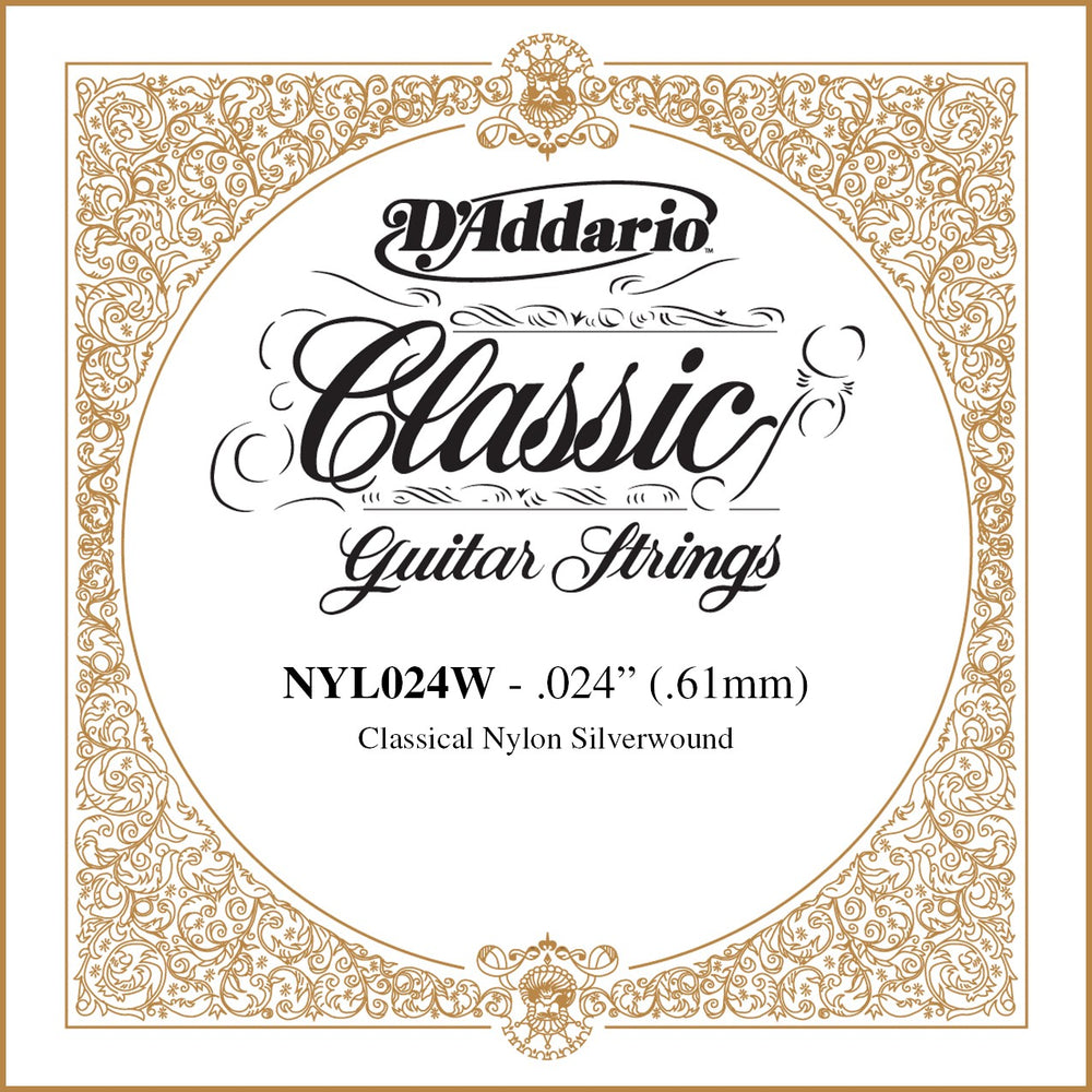 D'Addario NYL024W Silver-plated Copper Classical Single String, .024 