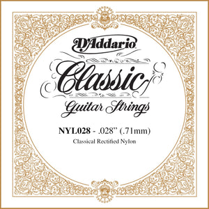 D'Addario NYL028 Rectified Nylon Classical Guitar Single String ,.028