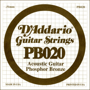 D'Addario PB020 Phosphor Bronze Wound Acoustic Guitar Single String, .020