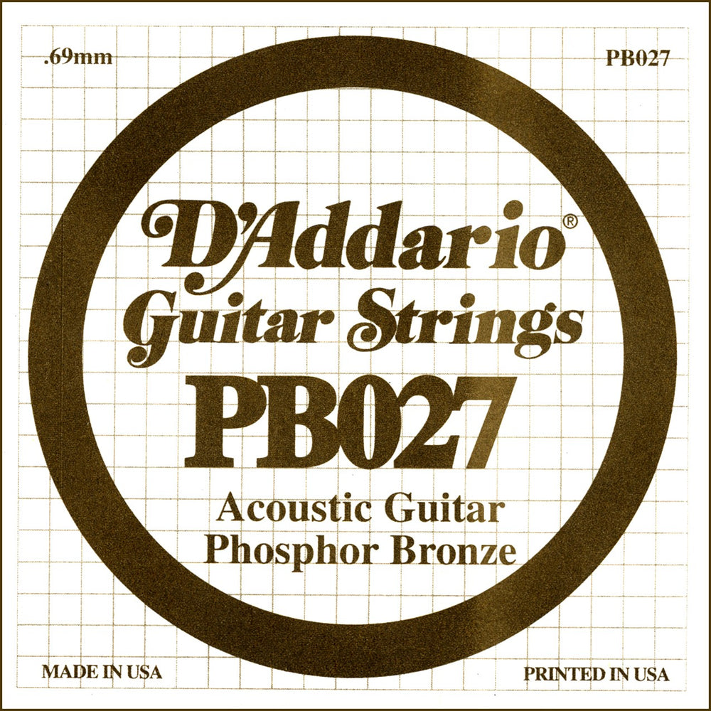 D'Addario PB027 Phosphor Bronze Wound Acoustic Guitar Single String, .027