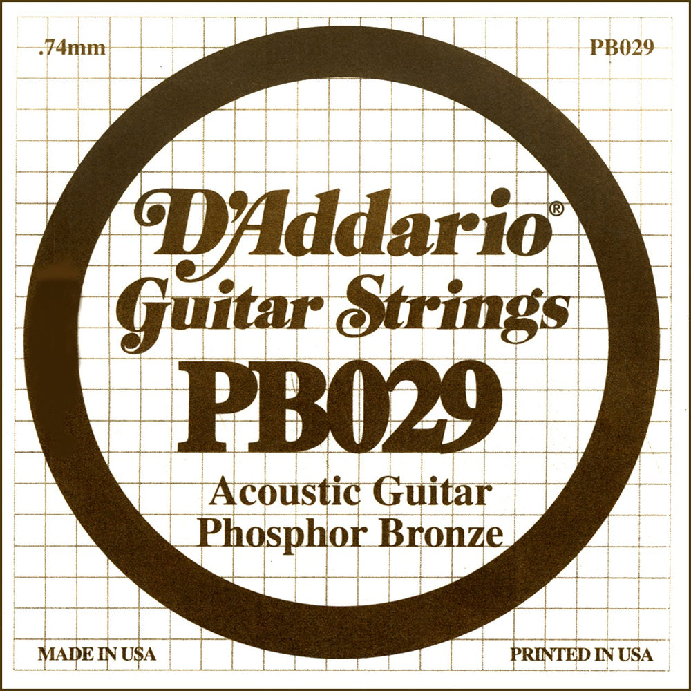 D'Addario PB029 Phosphor Bronze Wound Acoustic Guitar Single String, .029