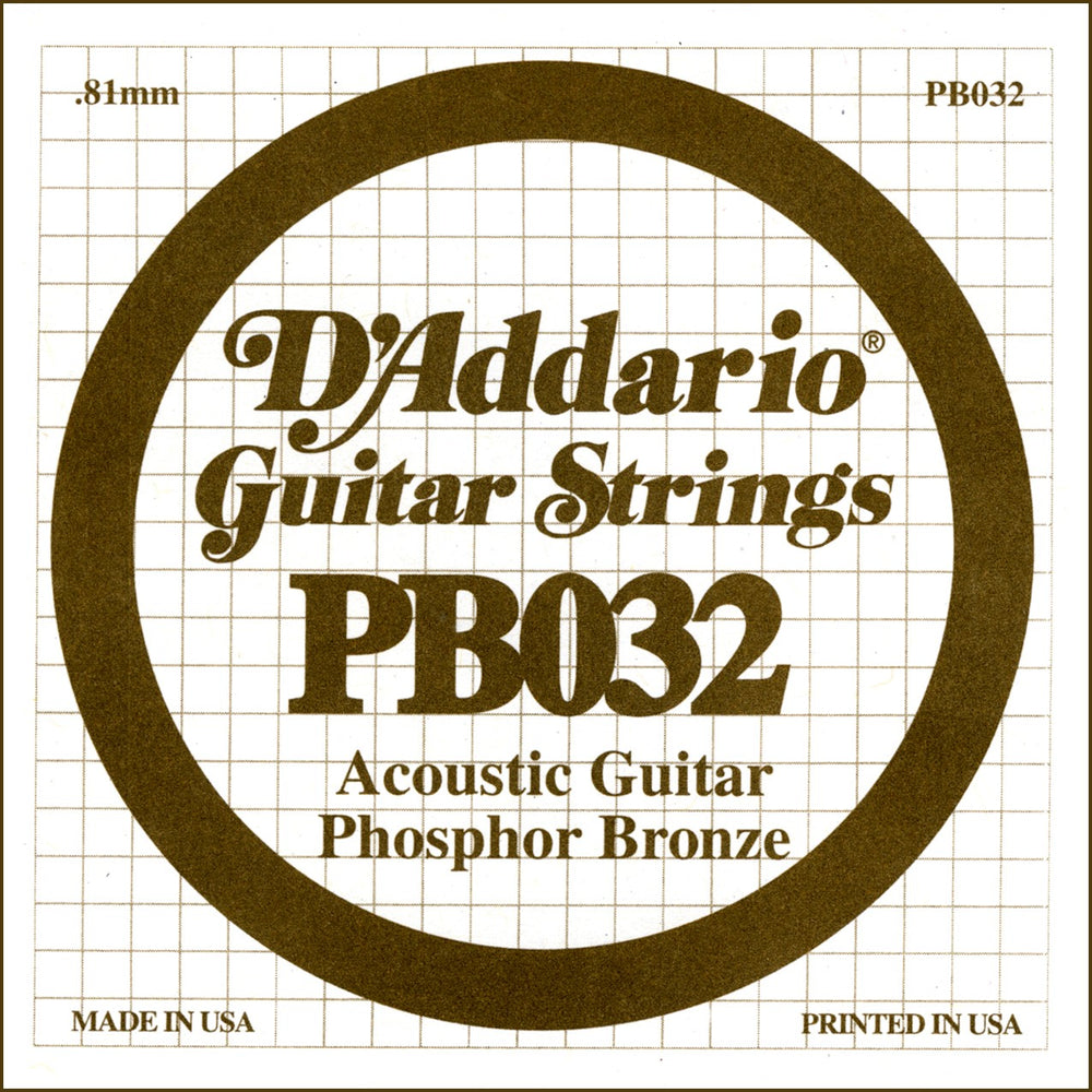 D'Addario PB030 Phosphor Bronze Wound Acoustic Guitar Single String, .032