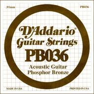 D'Addario PB030 Phosphor Bronze Wound Acoustic Guitar Single String, .036