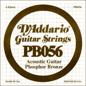 D'Addario PB056 Phosphor Bronze Wound Acoustic Guitar Single String, .056