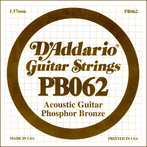 D'Addario PB062 Phosphor Bronze Wound Acoustic Guitar Single String, .062