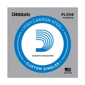 D'Addario PL008 Plain Steel Guitar Single String, .008