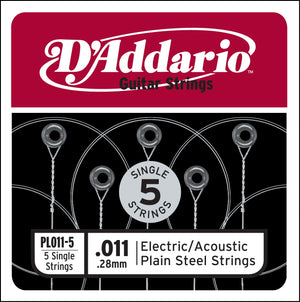 D'Addario PL011-5 Plain Steel Guitar Single String, .011 5-pack