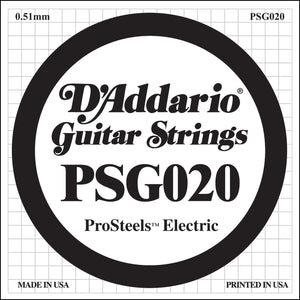 D'Addario PSG020 ProSteels Electric Guitar Single String, .020