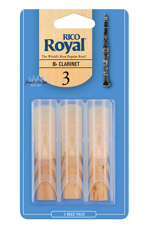 Rico Royal Bb Clarinet Reeds, Strength 3.0, 3-pack - RCB0330