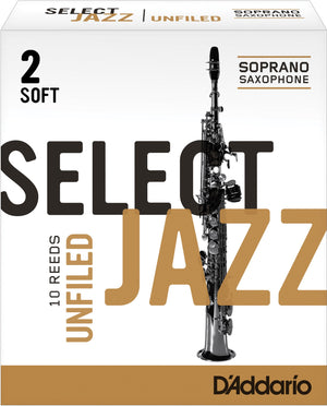 Rico Select Jazz Soprano Sax Reeds, Unfiled, Strength 2 Strength Soft, 10-pack - RRS10SSX2S