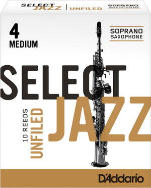 Rico Select Jazz Soprano Sax Reeds, Unfiled, Strength 4 Strength Medium, 10-pack - RRS10SSX4M