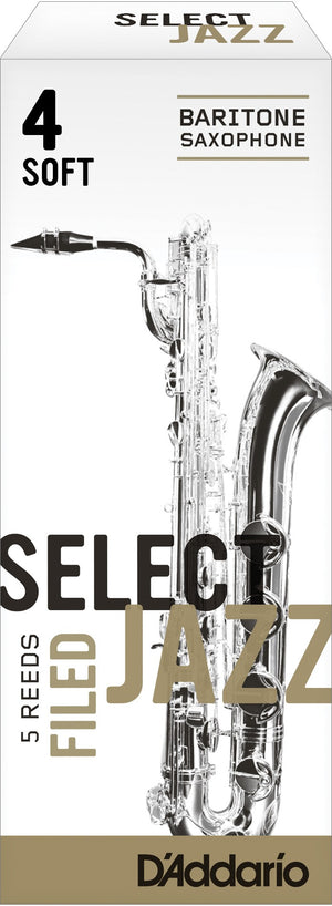 Rico Select Jazz Baritone Sax Reeds, Filed, Strength 4 Strength Soft, 5-pack - RSF05BSX4S