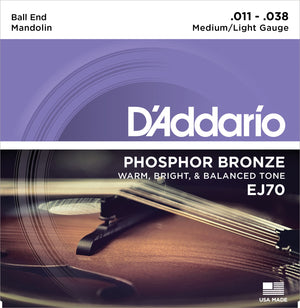 D'Addario EJ70 Phosphor Bronze Mandolin Strings, Ball End,  Medium/Light, 11-38